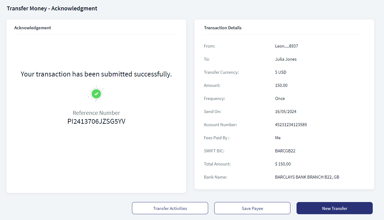 Money Transfer Acknowledgment
